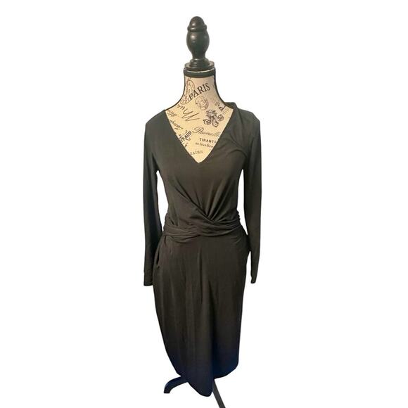 Pact Revive Wrap Front Midi Dress Black Sz M Minimalist Organic Cotton blend - Picture 2 of 7